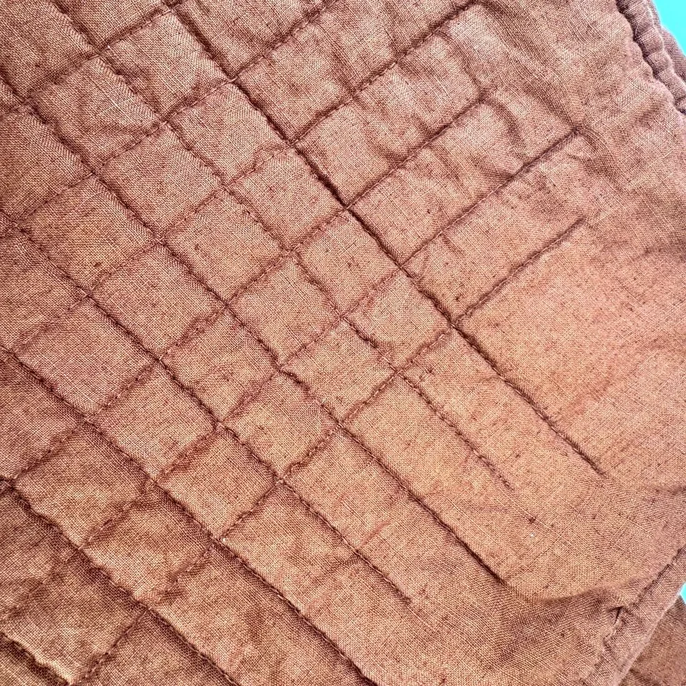 Rejuvenation Stitched Belgian Linen Euro Sham Pair Cotton Filled Quilted Rust